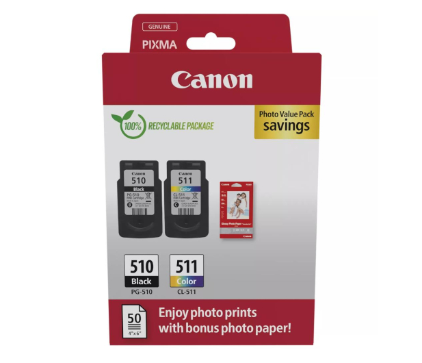 Canon Zestaw 2 tuszów PG-510 + CL-511 + papier foto 50 szt - 1227053 - zdjęcie